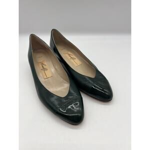 Vintage Amalfi Green patent round toe leather low heel pumps shoes 4.5 M
